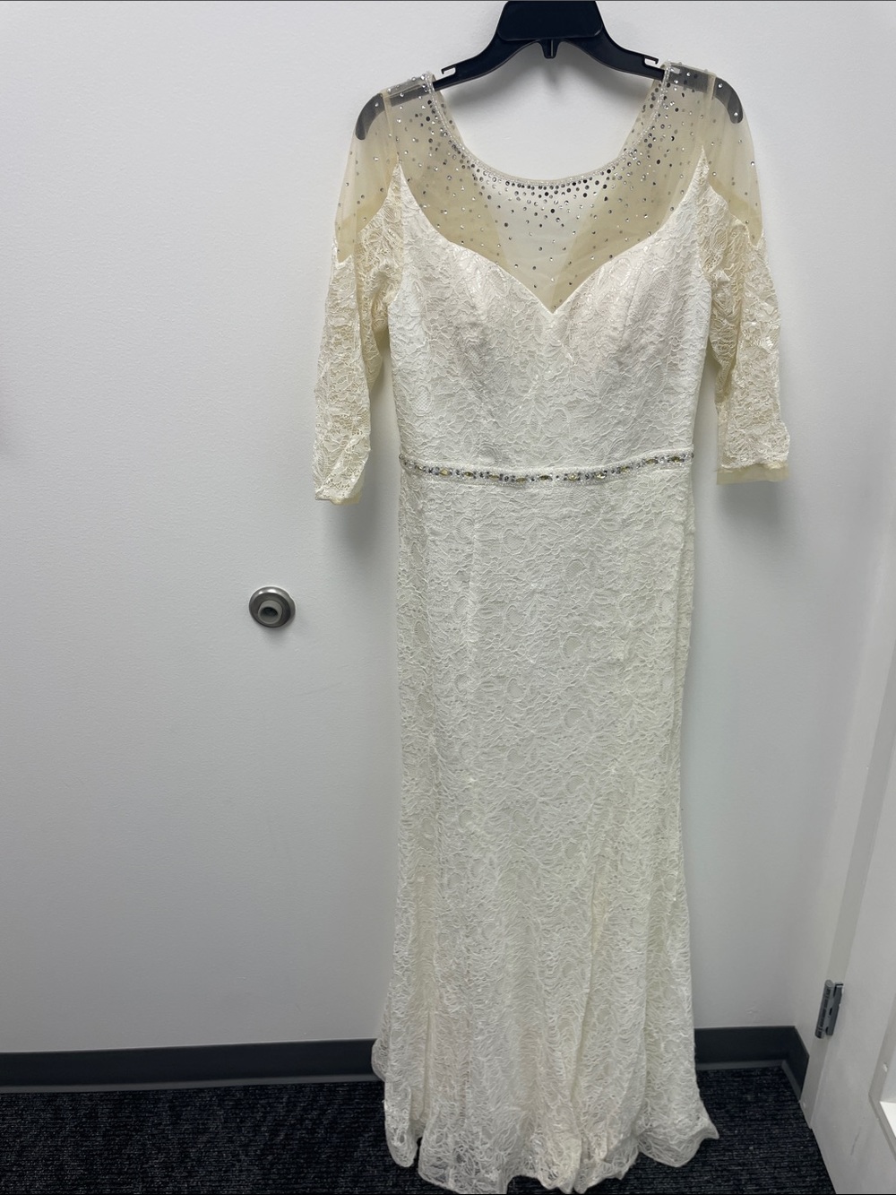 Sheer Yoke Lace Bridal Gown with Beaded Waist
